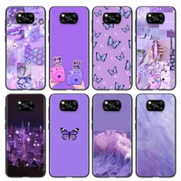 purple flower butterfly for xiaomi mi poco play mix 3 a2 a1 6x 5x x3 nfc gt m3 m2 x2 f3 f2 pro c3 f1 black soft phone case