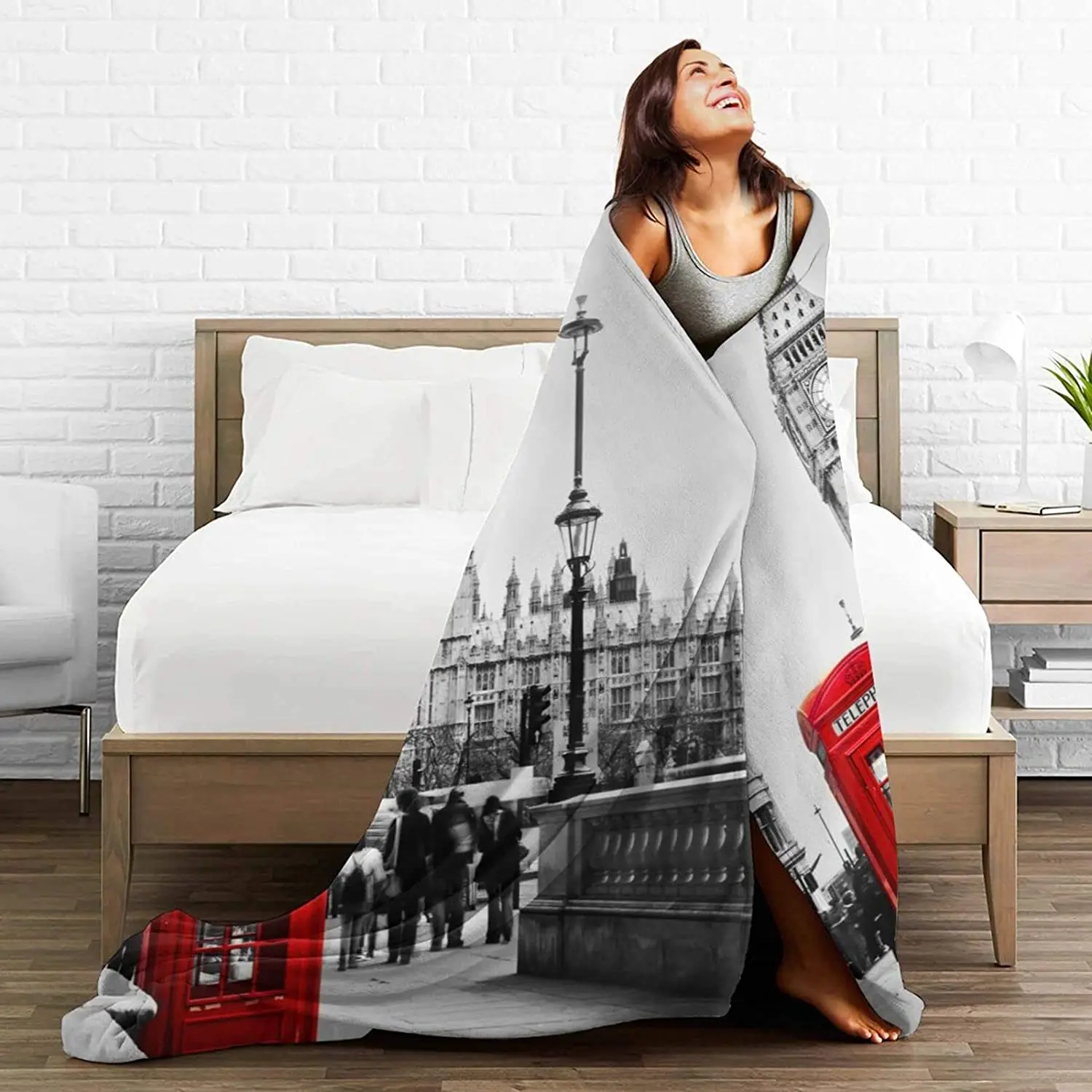 Famous Telephone Booth And The Big Ben In England Street View Of Town Retro By Ho Me Lili Flannel Blanket Warm Plush images - 6