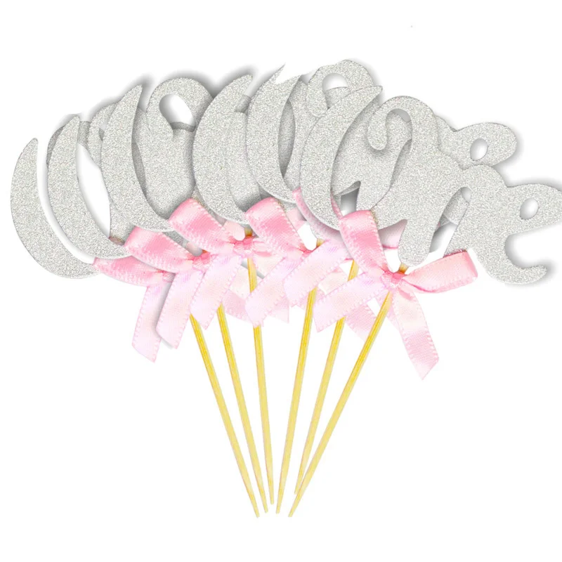 12pcs silver pink Блестящая бумага один кекс топперы С Днем Рождения украшения 1-й первый день рождения для мальчиков и девочек вечерние мой один год день рождения - Цвет: 12pcs silver pink