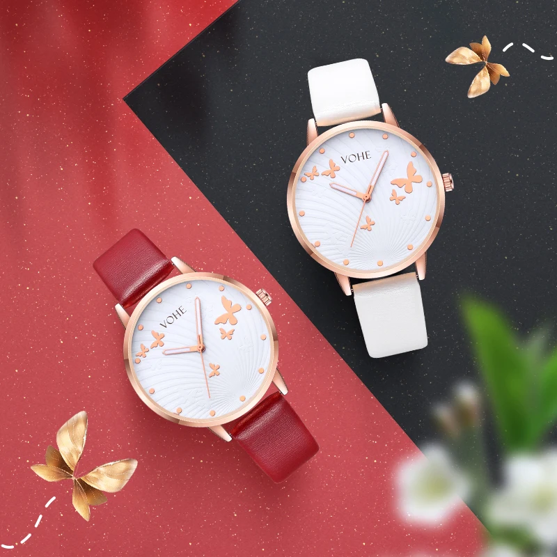 VOHE Простые Модные женские роскошные кварцевые наручные часы с кожаным ремешком