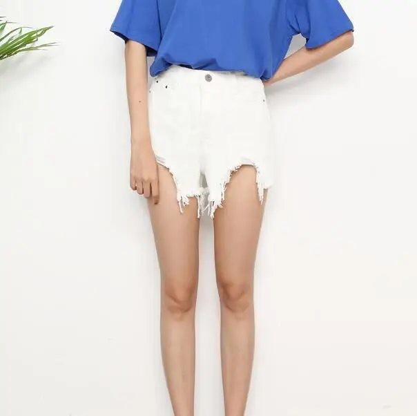 Женские джинсовые шорты с высокой талией потертые мини-шорты широкими штанинами
