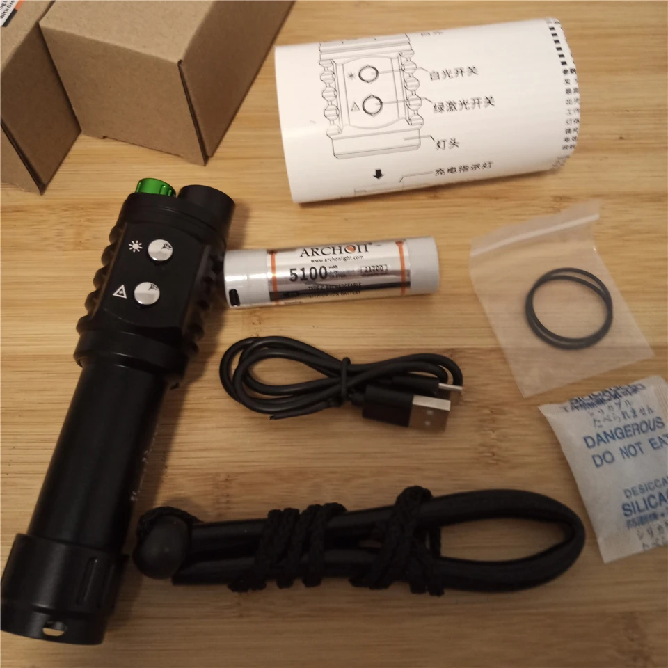 Аркон J2 2 в 1 1000 люмен 100м Подводное погружение вспышки освещения тренировочная команда Ватт Зеленый лазерный светильник для дайвинга.