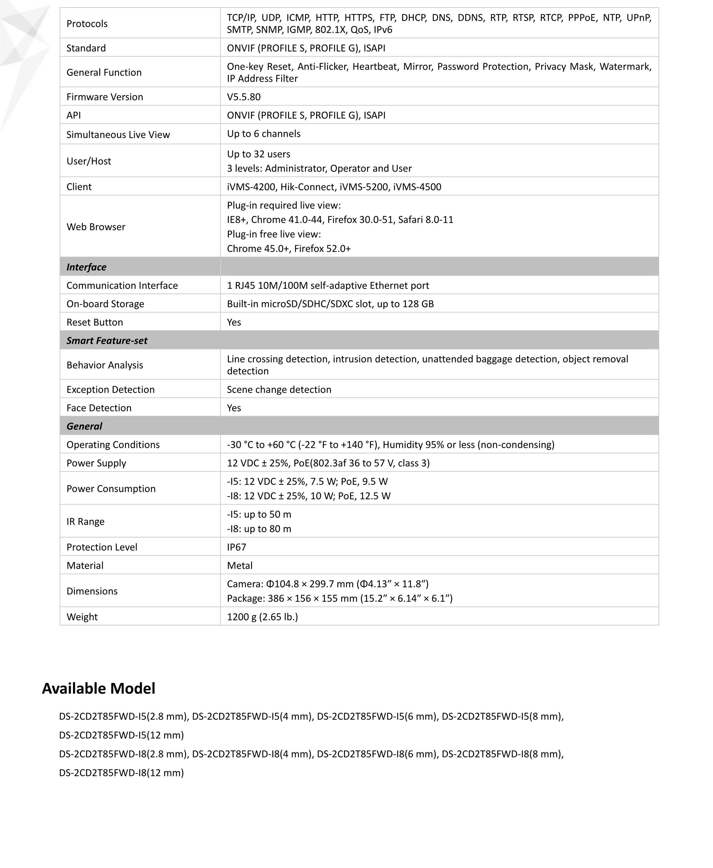 Hikvision 8MP 4K Bullet IP Camera PoE Outdoor Night Vision IR Distance 80M CCTV Security Surveillance H.265 DS-2CD2T85FWD-I8