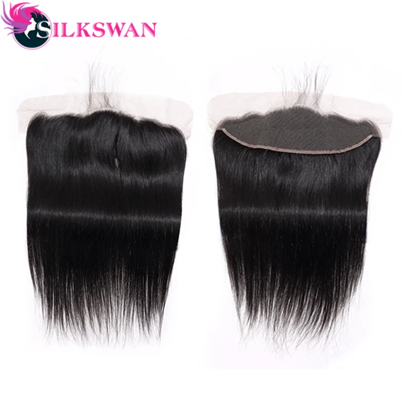 Silkswan волосы индийские прямые 13x4 кружева Фронтальная с 3 пряди Remy человеческие волосы часть