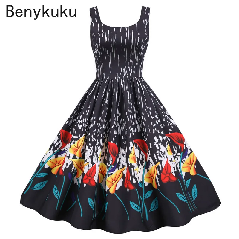 

Floral Print Chic Summer Dresses Women 2021 Fashion Gothic Pinup Robe Sexy Spaghetti Strap Vintage Rockabilly Swing Party Dress