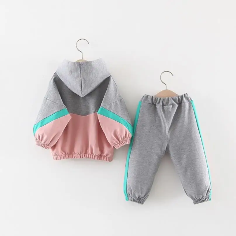 Комплект одежды для маленьких девочек осенний костюм рубашка с капюшоном и штаны