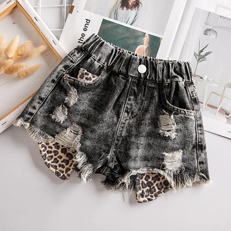 Summer baby girl shorts kids girl short jeans pants fashion Leopard print patchwork short for girls bottom clothes 2 to 14 years