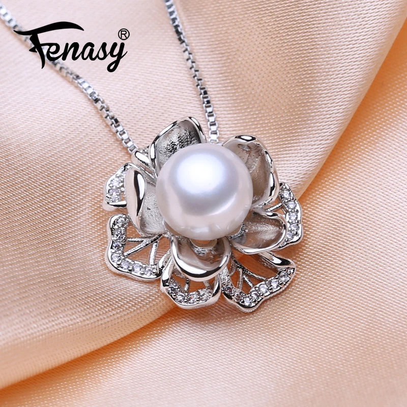

FENASY Natural Freshwater Pearl Necklaces For Women Bohemian 925 Sterling Silver Flower Pendant Chain Choker Necklace Idea Gift