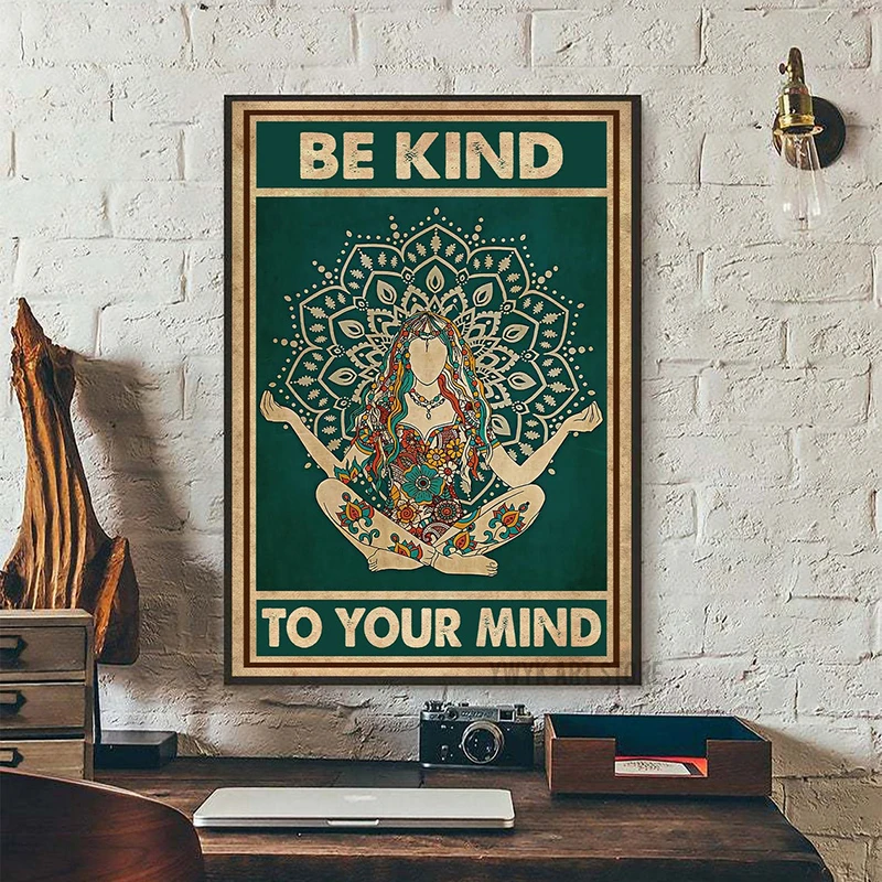 ВИНТАЖНЫЙ ПЛАКАТ будьте добры для вас женщина Йога холст живопись абстрактный