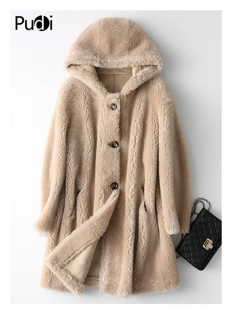 

Aorice A18226 Women Winter Real Wool Shearing Hood Over Size Parka Warm Jacket Girl Coat Lady Long Jacket Over Size Parka
