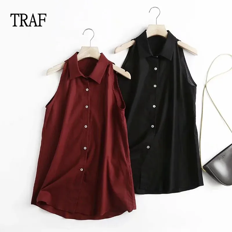 

Блузка женская летняя из хлопка и льна, без рукавов