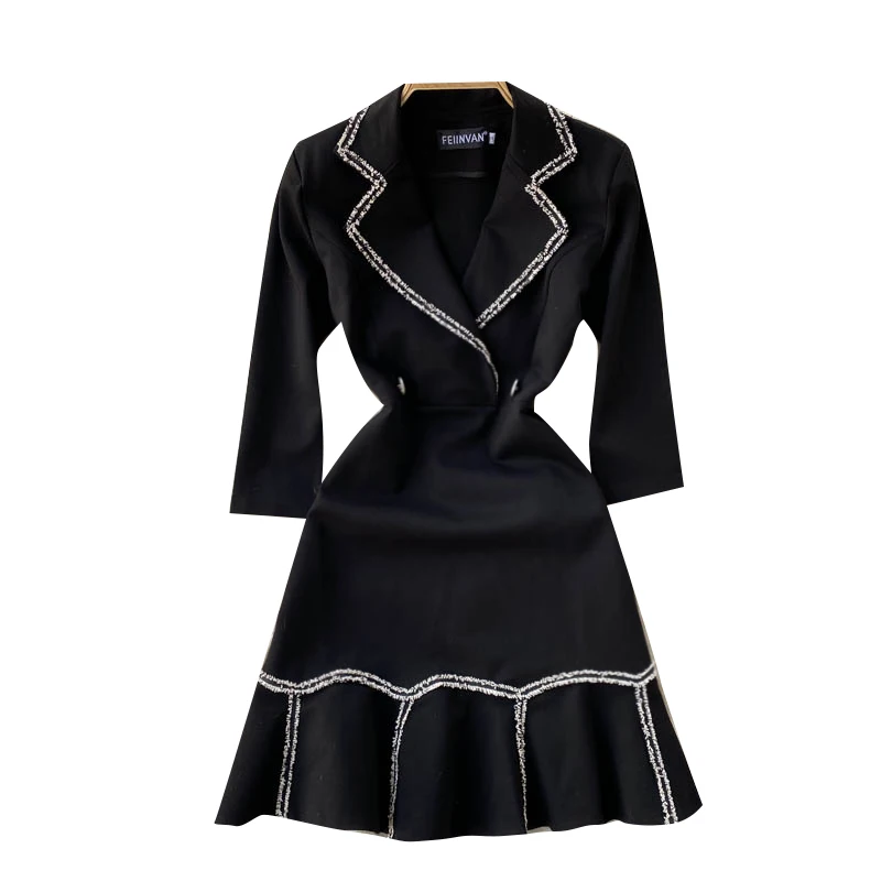 

Retro Hepburn dress with collar, mid sleeve, slim and feminine