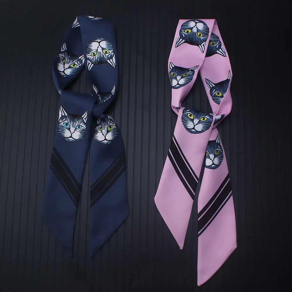 Женский узкий шарф с леопардовым принтом шелковый кошки модель SJ176| |