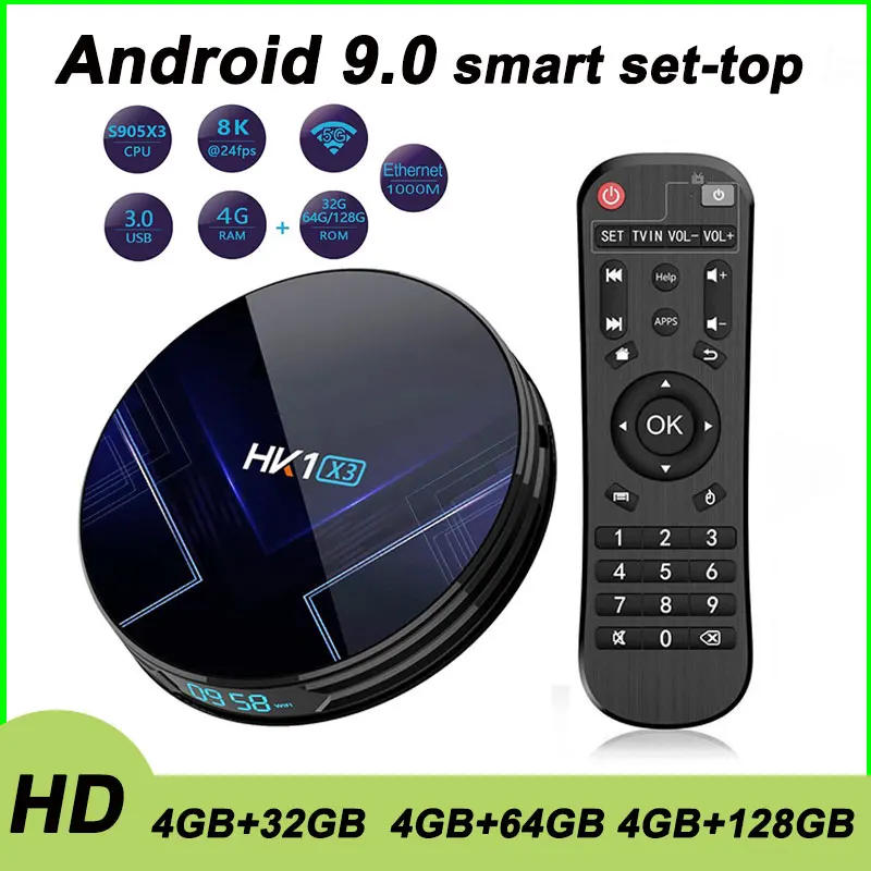 

TZS HK1X3 New Smart Tv Box Android 9.0 6k 2.4G & 5G Wifi 32GB 64GB 128GB 4k Quad Core Set-Top Box IPTV Media Player Home Theater