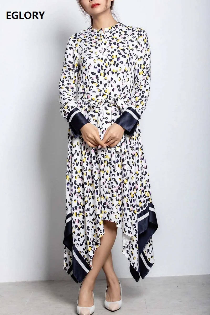 

High Quality New Runway Style Dress 2020 Autumn Winter Women Sexy Wild Leopard Print Long Sleeve Sexy Party Asymmetrical Dress