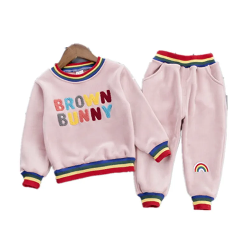 

Warm Baby Boy Sports Hoodies Set Winter Thick Velvet Cotton Clothing Set Baby Girl Hoodie and Pants Children Suit Clothes D09155