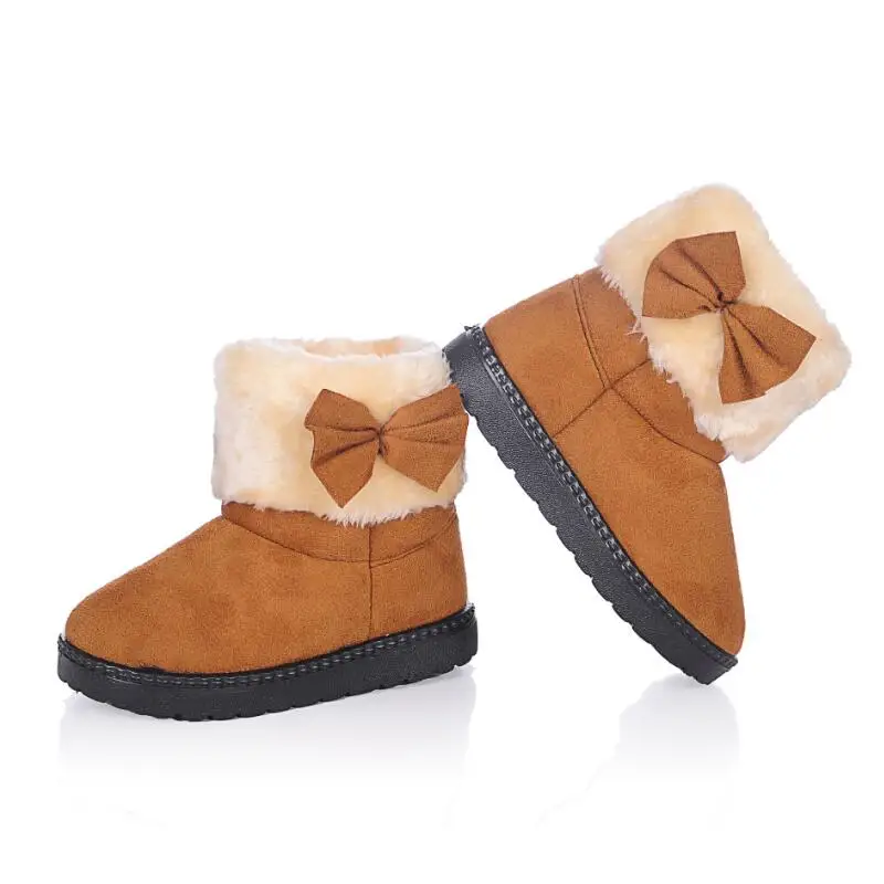 SKHEK Girls Snow Boots Winter Warm Flat Round Toe Kids Shoes Baby Children's Pink Black Soft Boots Size 21-38