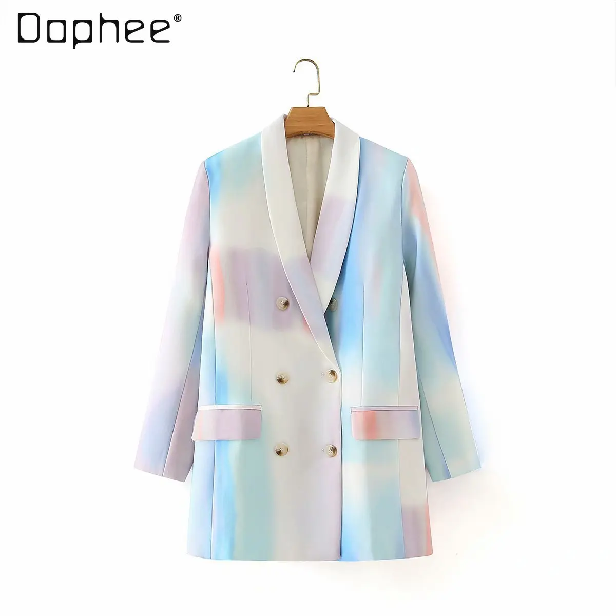 

Новинка осени 2021, костюм средней длины с воротником и принтом в виде мела, Женская Офисная куртка