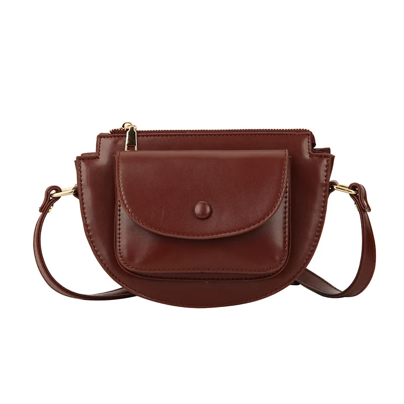 wine-red Mododiino Patchwork Saddle Bag Ladies Bag Contrast Color Shoulder Bag Simple Half Moon Women Bag Leather Crossbody Bag DNV1271 - Цвет: wine-red