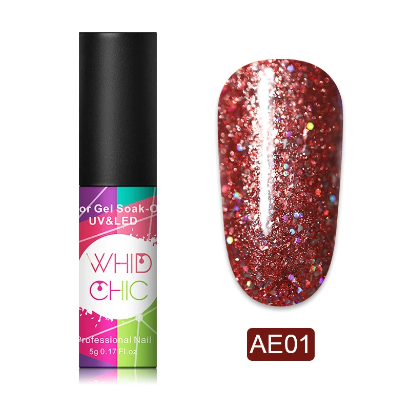 AE01 WHID CHIC 1 бутылка 5 мл Блестящий цветной Гель-лак для ногтей Блестящие Блестки долговечный впитывающий УФ-гель для ногтей для самостоятельного дизайна ногтей - Цвет: AE01