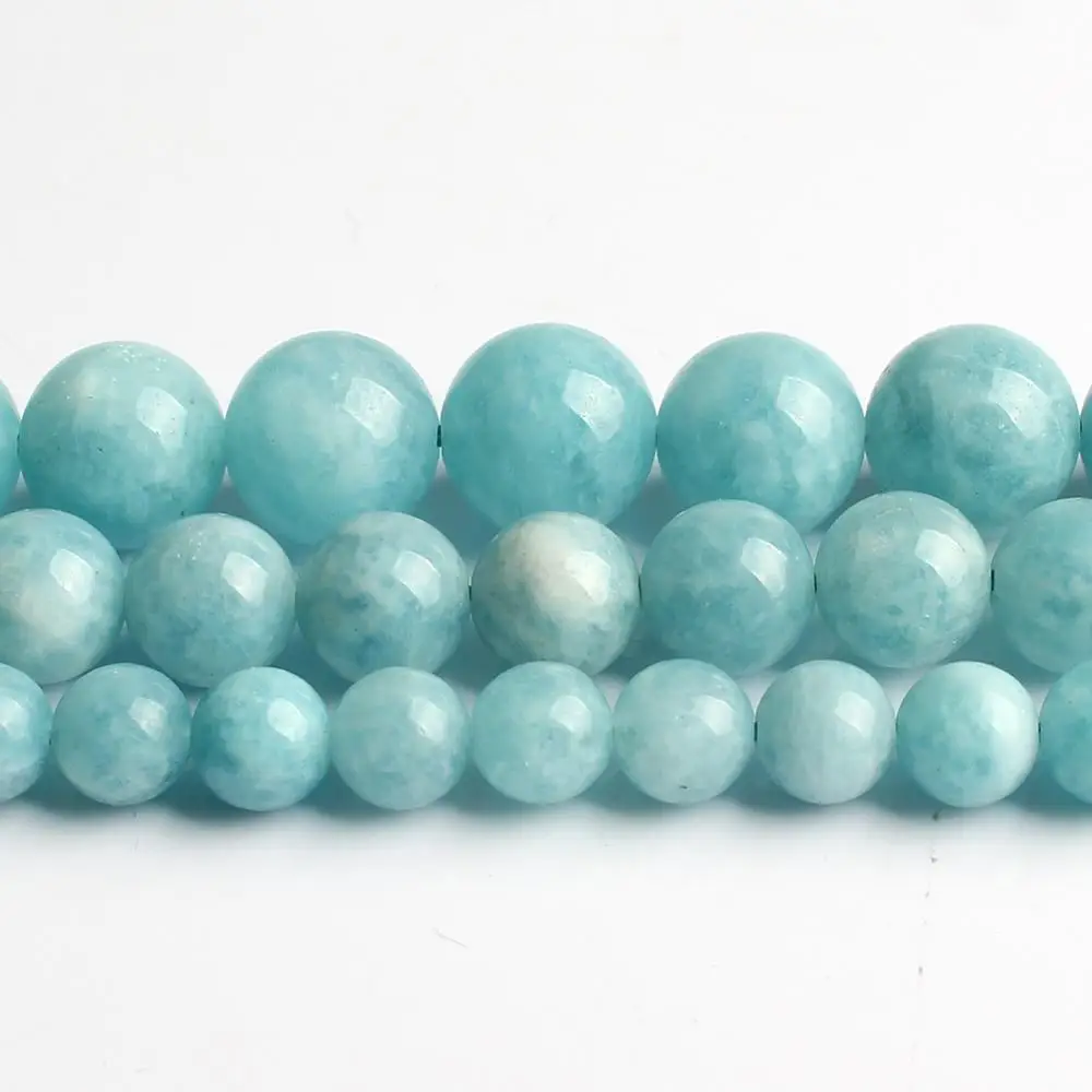 A+ Blue Aquamarines Stone Round Loose Beads For Jewelry Making Natural Perles DIY Bracelet Accessories 6 8 10mm 15&quotStrand - купить по