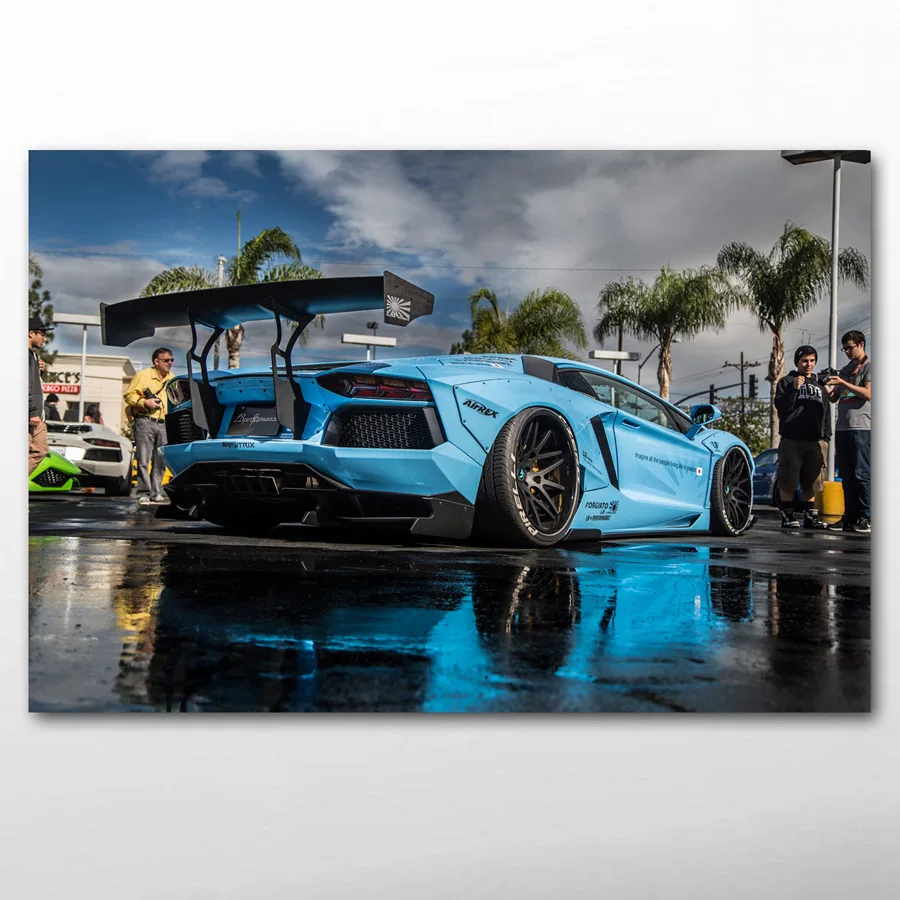 

Холст картины синий автомобиль Aventador спортивного автомобиля вид сзади настенные художественные плакаты и принты для Декор в гостиную