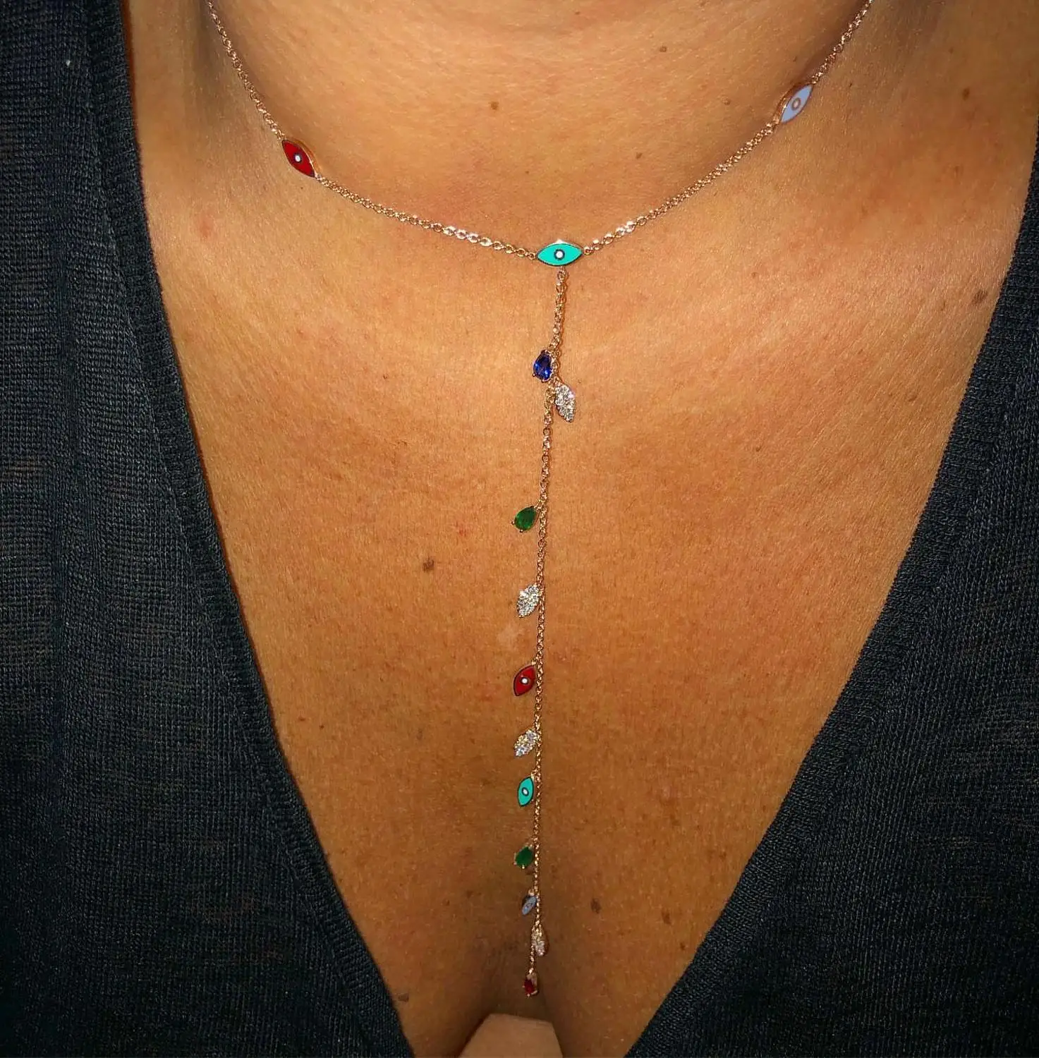 Длинное ожерелье из розового золота и серебра с фианитами Очаровательное от