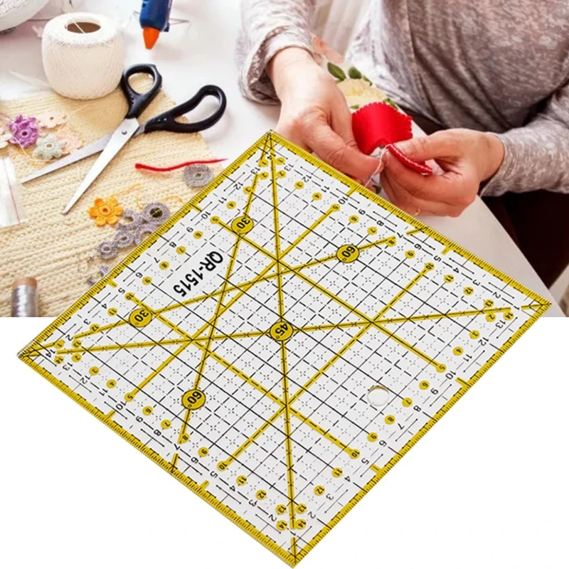 

Quilting Ruler,Cut Acrylic Quilters' Ruler with Double Colored Grid Lines for Easy Precision Cutting, 6" Wide x 6" Long for X37E