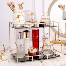 Nordic Luxury Makeup Organizer Jewelry Lipstick Perfume Storage Tray Large-Capacity Cosmetic Storage Box Desktop Finishing Shelf