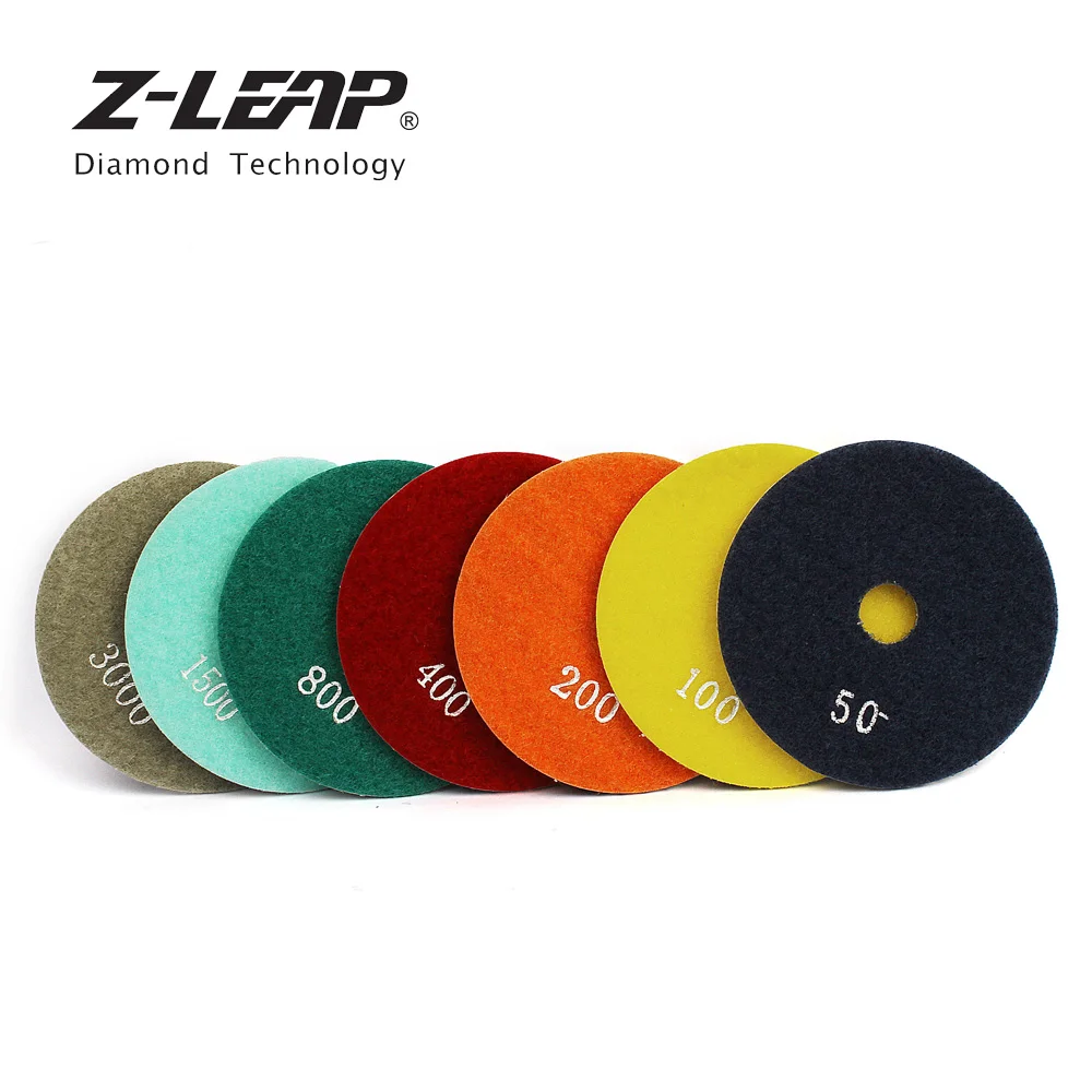 Z-LEAP 4-дюймовый 7 шт./компл. Алмазный Полировочный диск колодки бетонный гранитный мраморный пол шлифовальный диск мокрый Применение белый гибкие полосы света с абразивным кругом