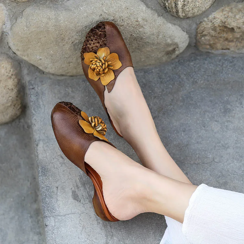 

VALLU2020 summer new leather women's shoes flower woven cool breathable sandals and slippers