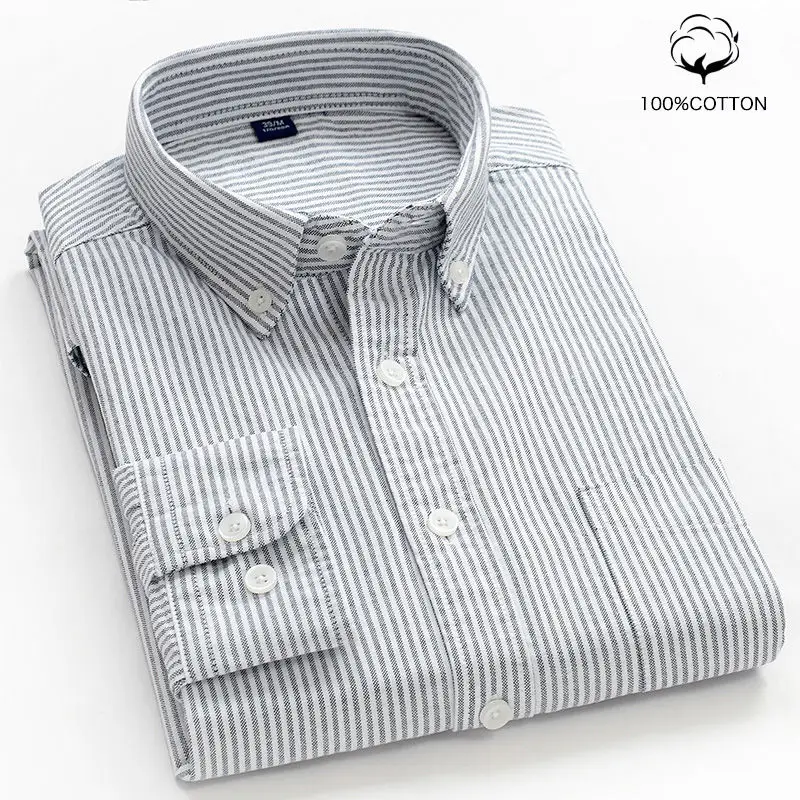 

100% cotton new long-sleeved shirt men's spring and autumn striped cotton Oxford men's casual inch clothes for young