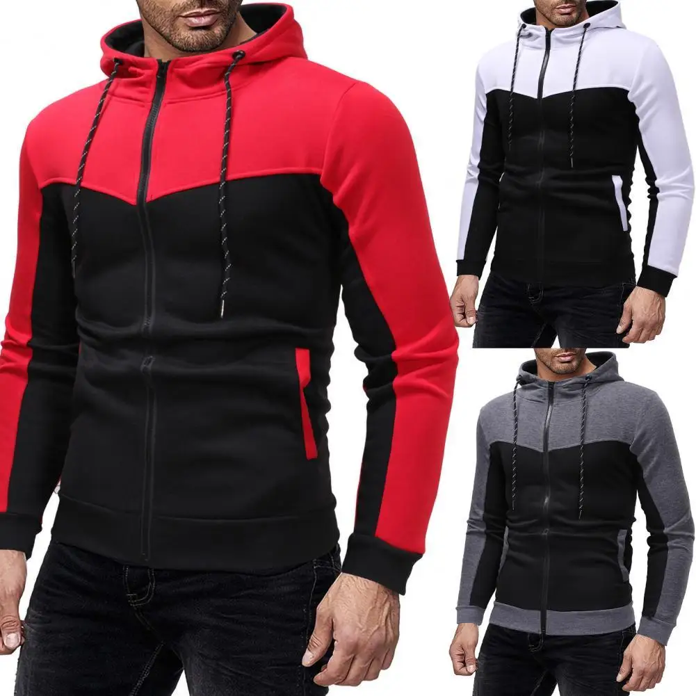 

Men's Jackets Casual Coats Men Hoodie Contrast Color Zipper Hooded Autumn Winter Loose Patchwork Sweatshirt Male Clothes