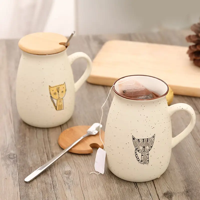 Термостойкая фарфоровая кружка с мультяшным рисунком 380 мл милая кошка