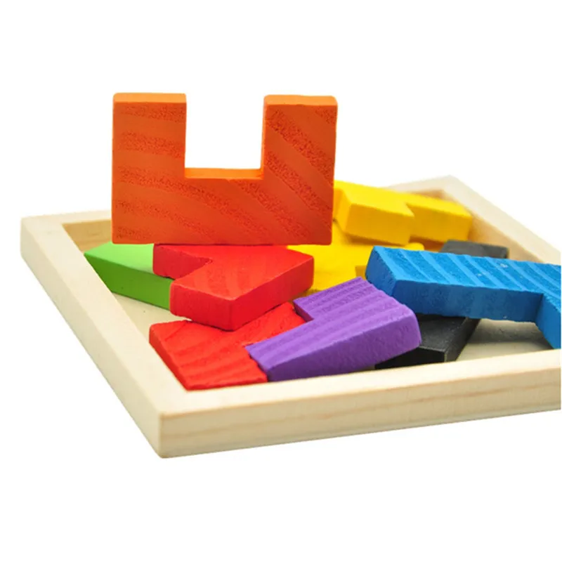 

Wooden Tangram Brain Teaser 3D Puzzle Toy Tetris Preschool Magination Intellectual Educational Kids Toy Colorful Jisgaw Board