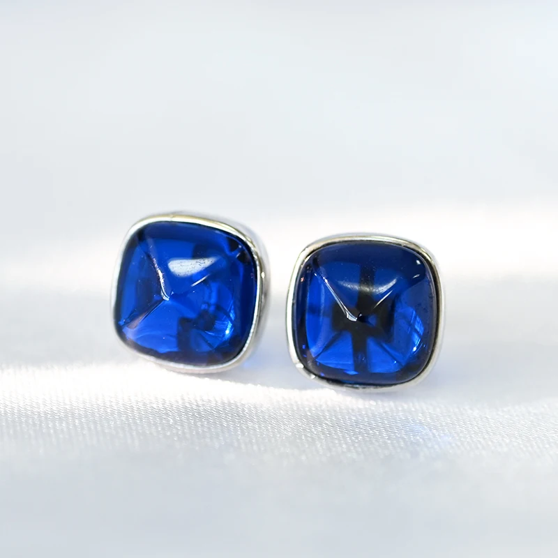 

Serenity Day S925 Sterling Silver Earrings 8*8MM Mini Sugar Gemstone Emerald Ruby Sapphire Stud Earrings for Women Fine Jewelry