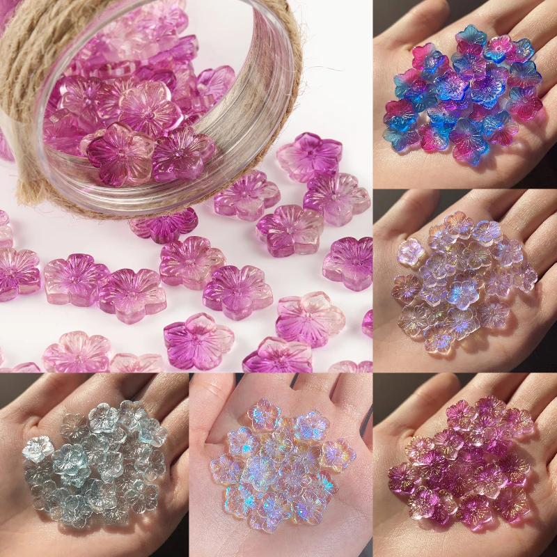 

Multi Gradient Colors Plum Flower Czech Lampwork Crystal Glass Spacer Beads For Jewelry Making Diy Needlework Bracelet Hairpin