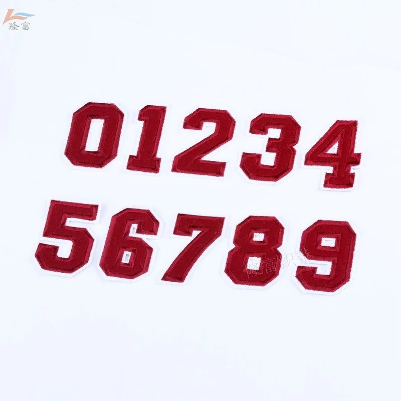 100 шт./лот темно-красная цифровая нашивка с номерами для вышивки наклейка из
