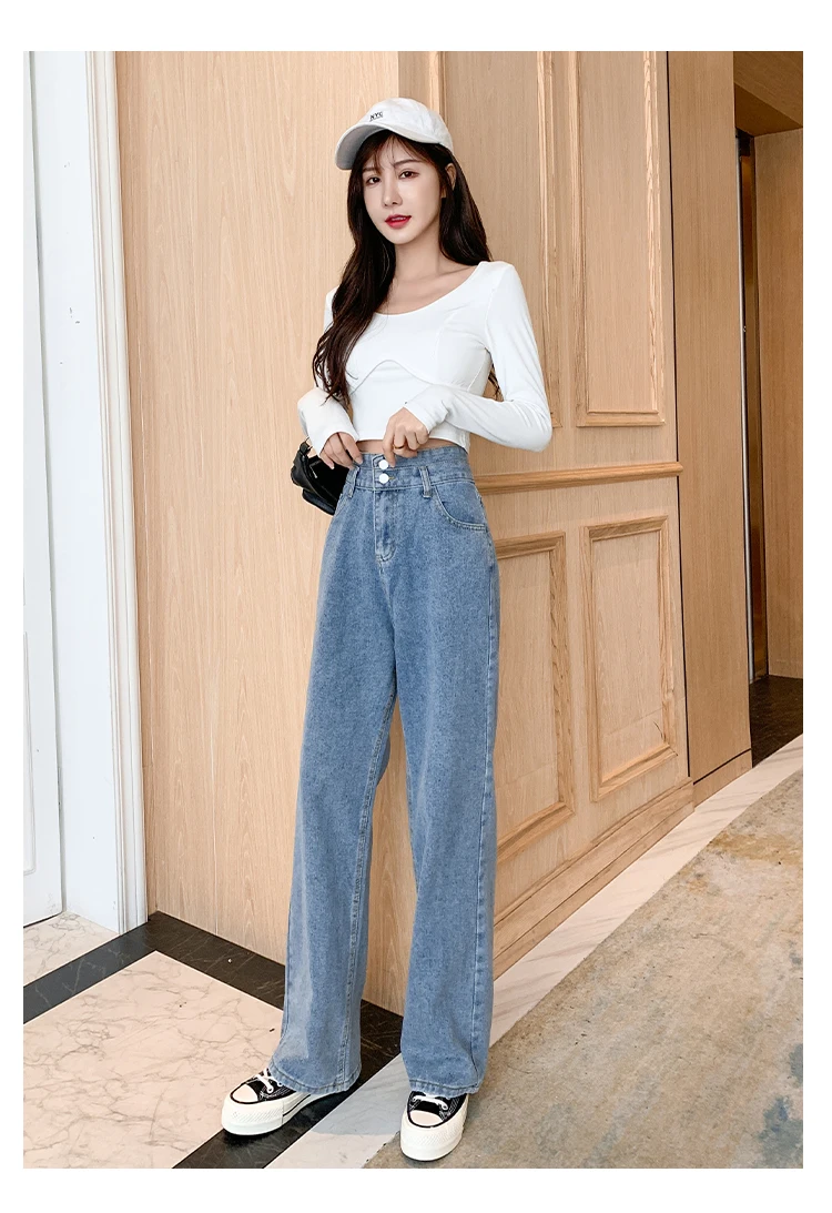 

Woman Jeans 2021 New Fashion Straight Pants High Waist Casual Mom Baggy Jean Female Full Length Loose Denim Boyfriend Trouser