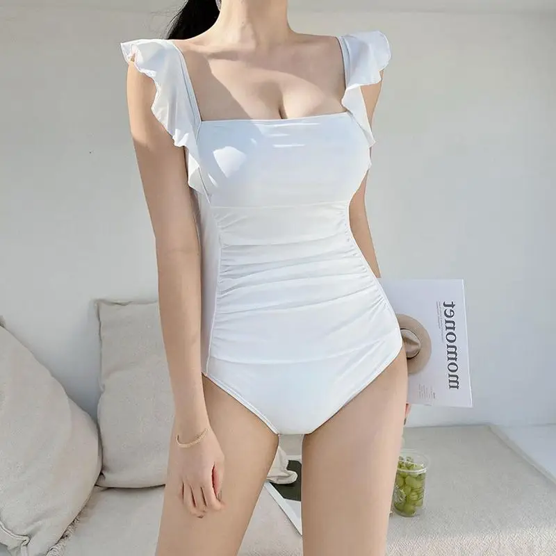 

Женский слитный купальник, винтажный однотонный Монокини, купальник с открытой спиной и широкими бретельками, скрытая пляжная одежда с мяг...