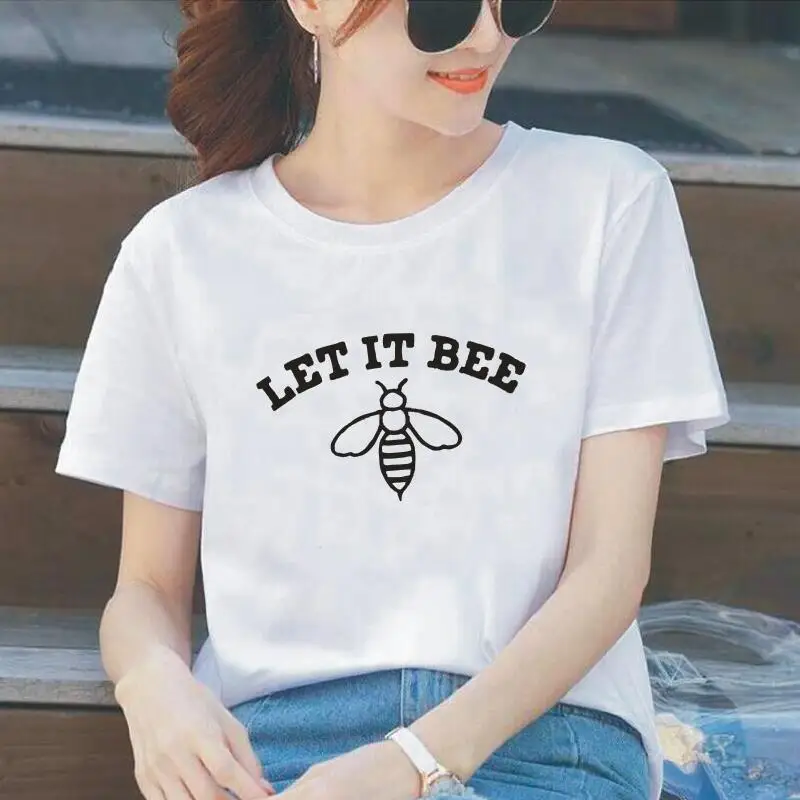 Fashion LET IT BEE Print T Shirt Women Tops Summer Casual Cotton Tee Femme Hipster Funny Harajuku T-shirt Camiseta Mujer | Женская