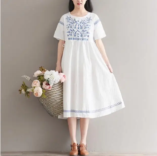 Платья с вышивкой для девочек Новинка 2020 года летние женские белые хлопковые