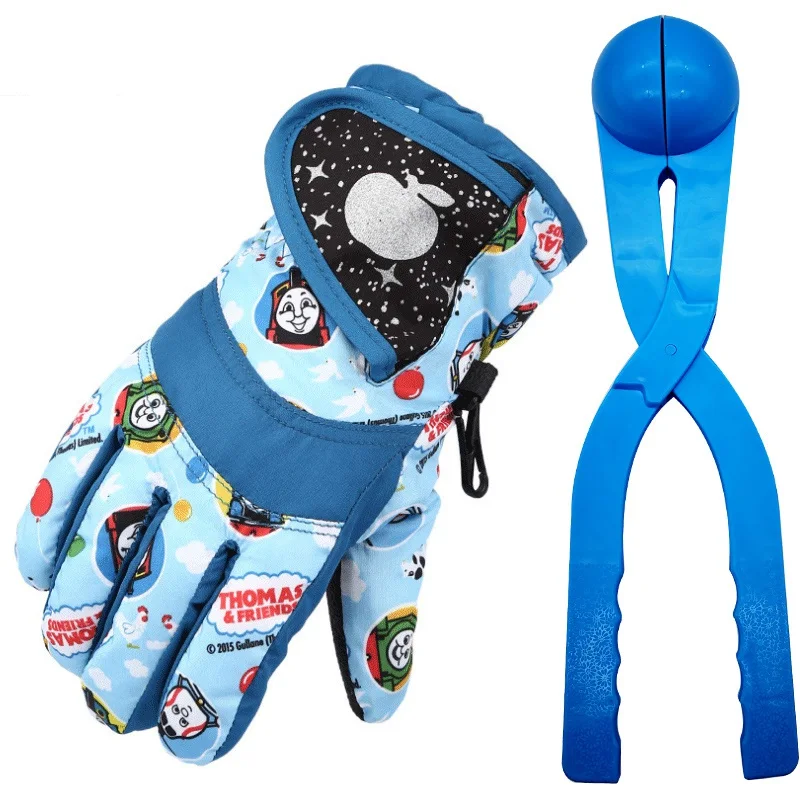 Light blue and clip Kufun перчатки для катания на лыжах Зимние спортивные перчатки для детей Детские теплые водонепроницаемые ветрозащитные перчатки для лыжного спорта - Цвет: Light blue and clip