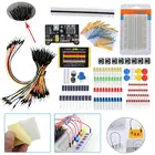 Набор электронных компонентов с макетной панелью, кабелем, резистором, конденсатором светодиодный светодиодным потенциометром, измерителями сопротивления