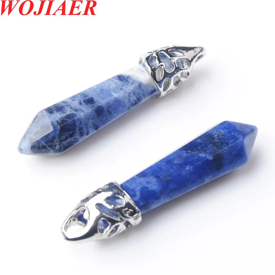 

2PCS Natural Hexagonal Sodalite Gem Stone Charms Pendant Findings for Jewelry Making Women Necklace Earrings DIY PZ9016
