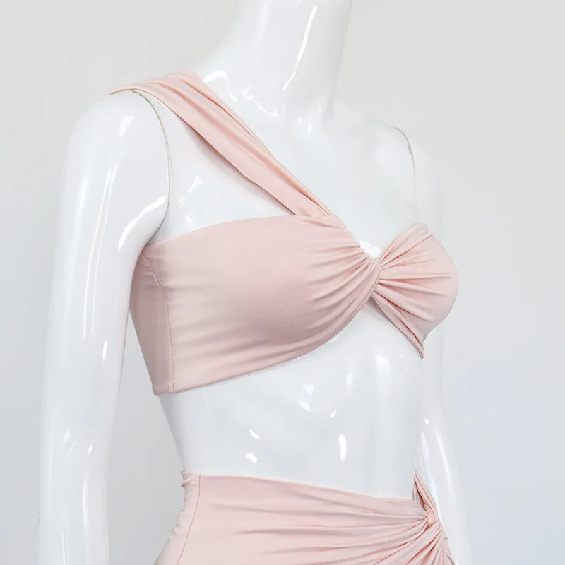 

Club Party Birthday Outfits For Women Two Piece Set 2021 Summer Long Skirt And Top Sets Tenue Sexy One Shoulder Strapless Split