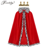children king costume red velvet cloak cape with crown outfit set for kids halloween prince cosplay party outfit accessories set