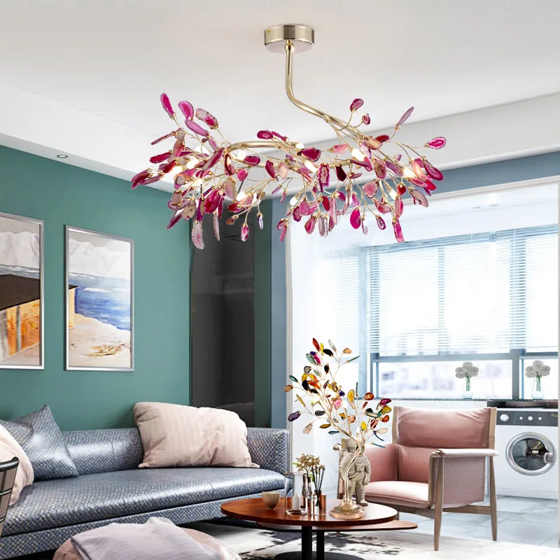 Светодиодные потолочные люстры G4 для гостиной лампа с агатом внутреннее