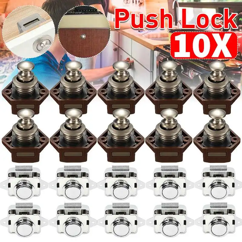 

10pcs Camper Car Push Lock RV Caravan Boat Motor Home Cabinet Drawer Latch Button Locks Furniture Door Lock Hardware
