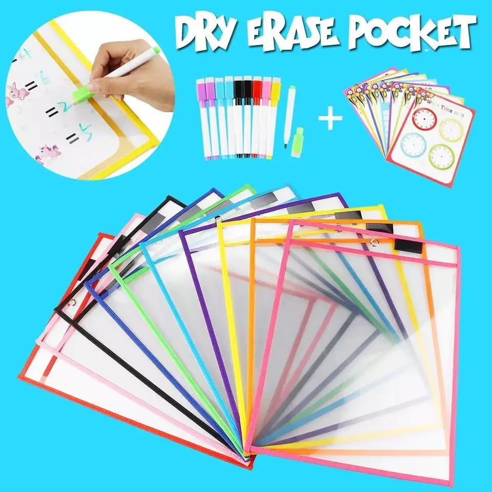 Эко дружественные Многоразовые прозрачные файл карман сухой стираемый дисплей